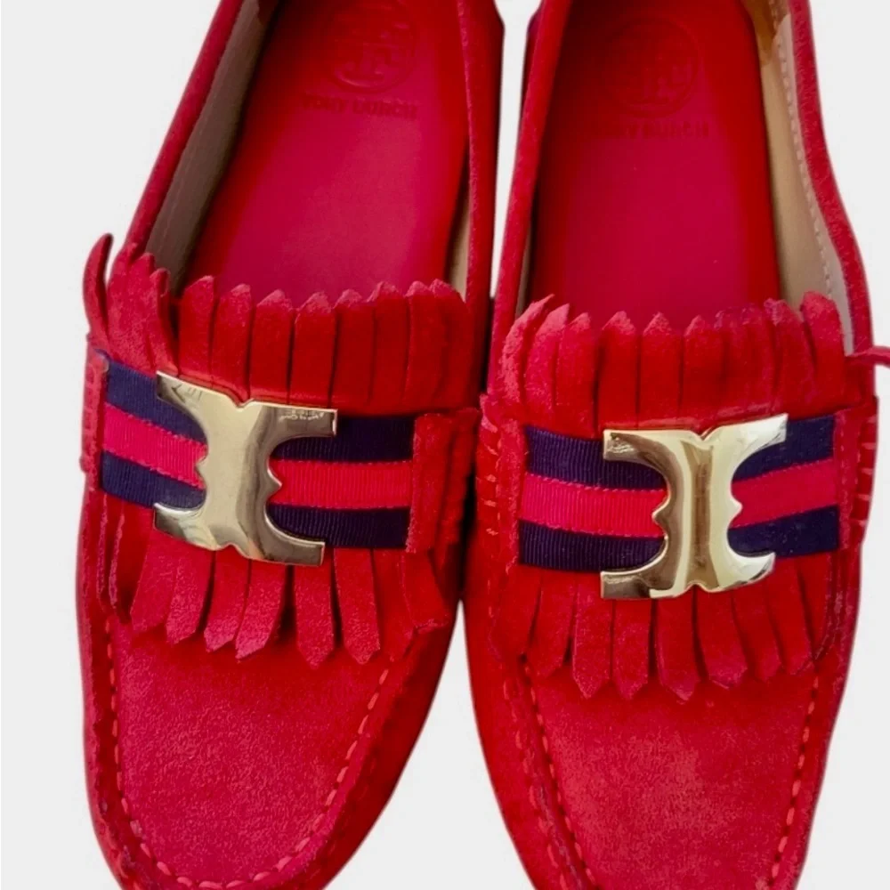 Tory Burch Red Loafers with Gold Accent - Picture 1 of 2